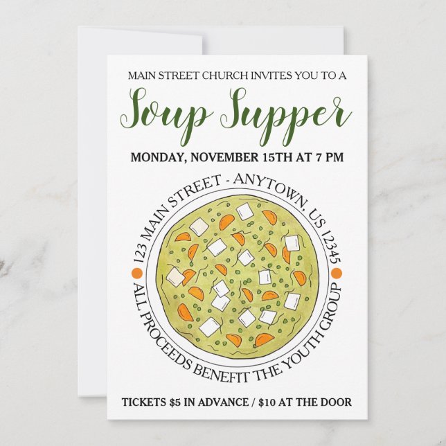 Invitación Green Split Pea Soup Bowl Cookoff Supper Food Fest (Anverso)