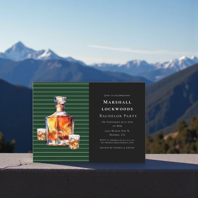 Invitación Green Stripe Amber Whiskey Bachelor Bash Invite (Subido por el creador)