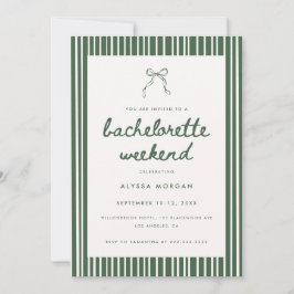 Invitación Green Stripe Coquette Bachelorette Weekend Details