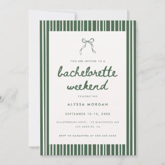 Invitación Green Stripe Coquette Bachelorette Weekend Details
