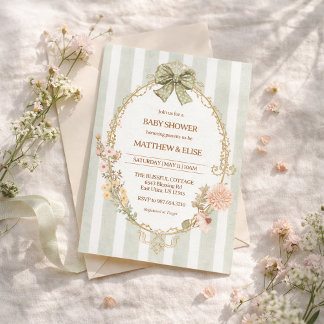 Invitación Green Stripe Cottagecore Baby Shower Invitation