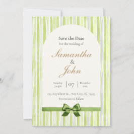 Invitación Green Stripe with Arch Wedding Save the Date Cards
