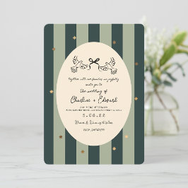 Invitación Green Striped Gold Star Wedding 