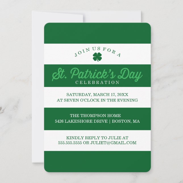 Invitación Green Stripes St. Patrick's Day (Anverso)