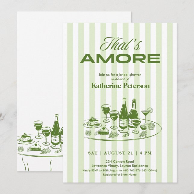 Invitación Green Stripes That's Amore Bridal Shower (Anverso / Reverso)