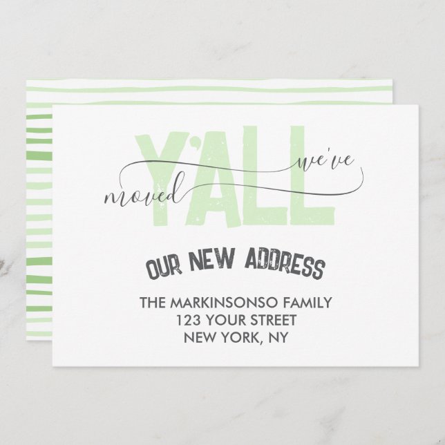 Invitación Green Stripes We Moved Y'all Moving Announcement (Anverso / Reverso)