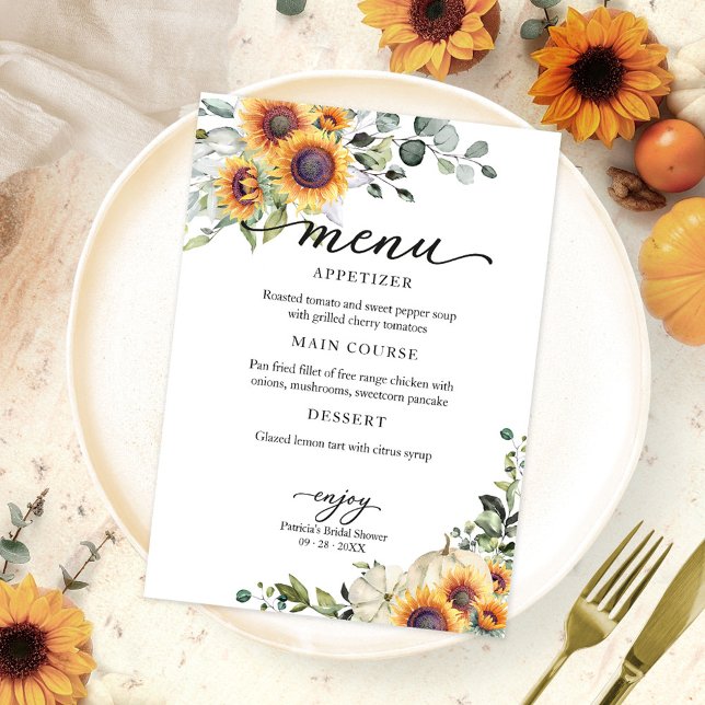 Invitación Green Sunflowers Fall Bridal Shower Menú (Subido por el creador)