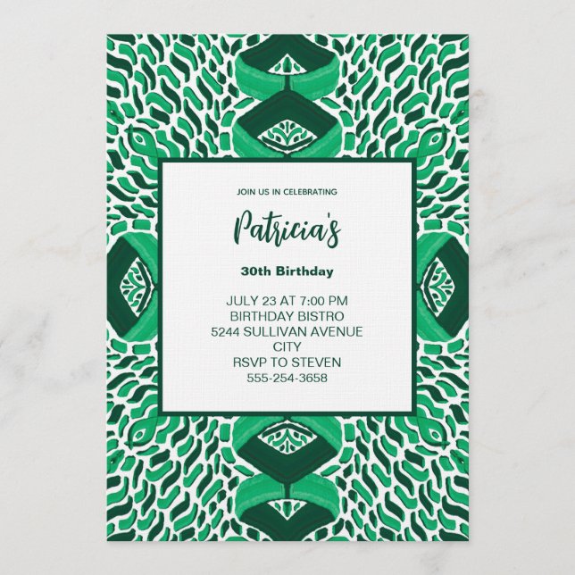 Invitación Green Symmetric Pattern Birthday Invitation (Anverso)