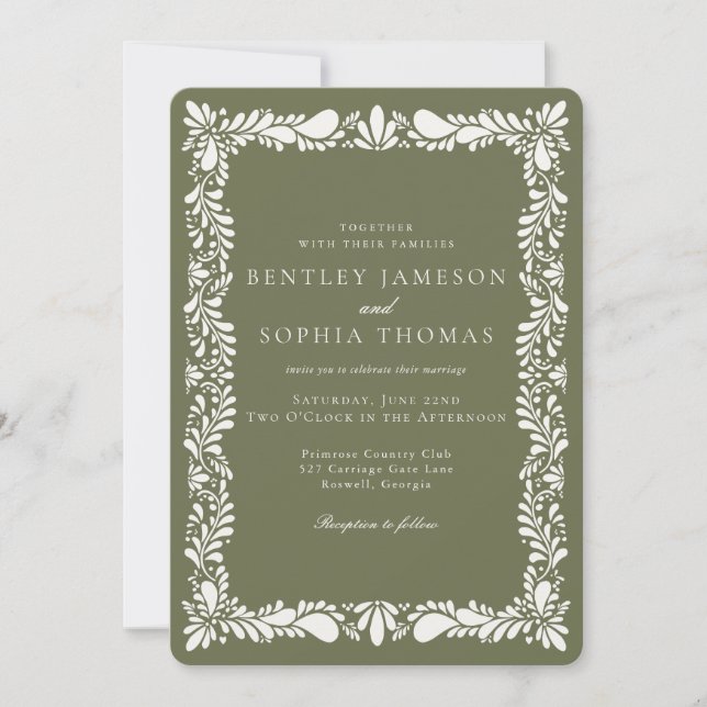 Invitación Green Talavera Tile Boda español de Fiesta (Anverso)