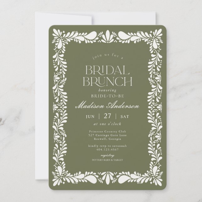 Invitación Green Talavera Tile Español Fiesta Bridal Brunch (Anverso)