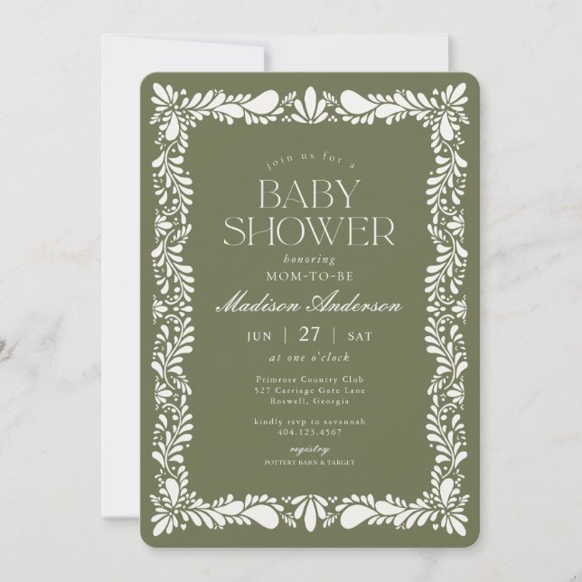 Invitación Green Talavera Tile Spanish Fiesta Baby Shower (Anverso)