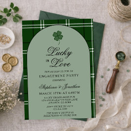 Invitación Green Tartan Plaid Lucky in Love Engagement Party