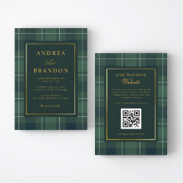Invitación Green Tartan Polo Plaid Vintage QR Code Wedding
