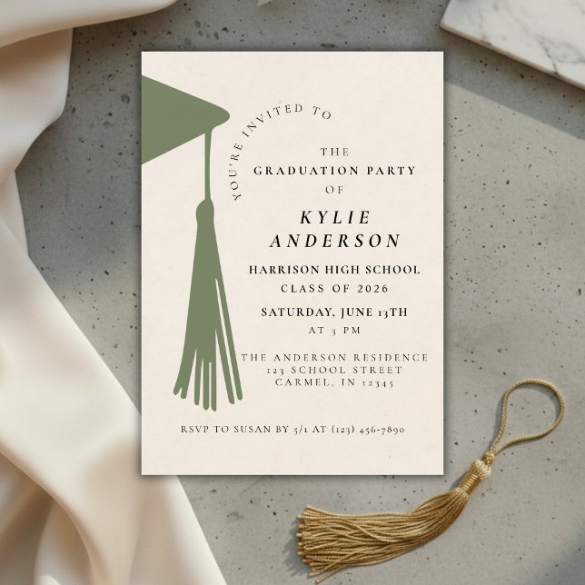 Invitación Green Tassel High School Graduation Party (Green Tassel High School Graduation Party Invitation)