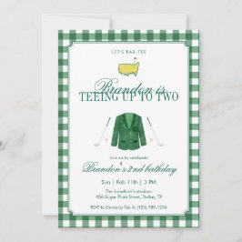 Invitación Green Teeing Up To Two Golf 2nd Birthday Gingham