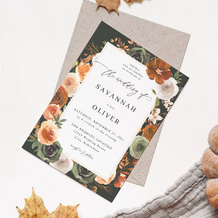 Invitación Green & Terra Cotta Boda Floral S2 - Verde oscuro