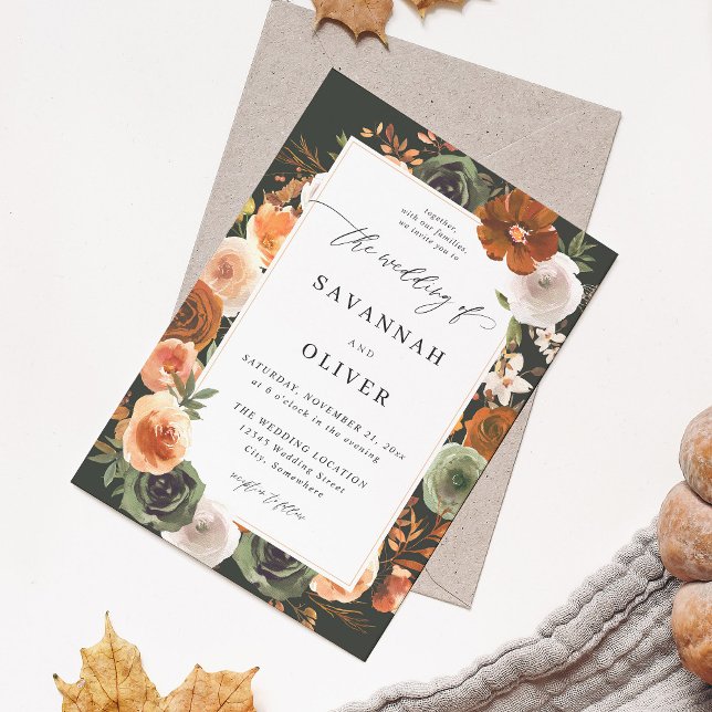 Invitación Green & Terra Cotta Boda Floral S2 - Verde oscuro (Subido por el creador)