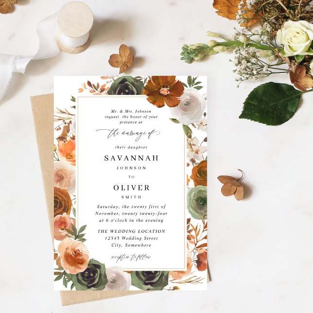 Invitación Green & Terra Cotta Floral Trate Boda S2 - Blanco (Subido por el creador)