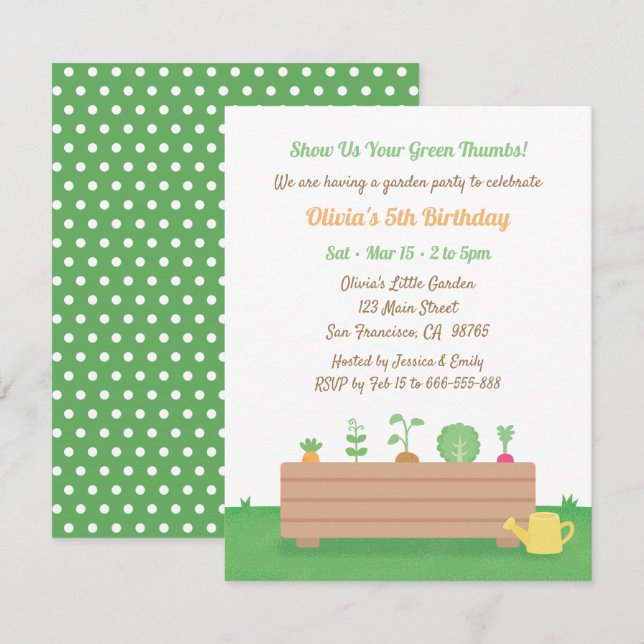 Invitación Green Thumbs Planter Box Kids Birthday Fiesta (Anverso / Reverso)