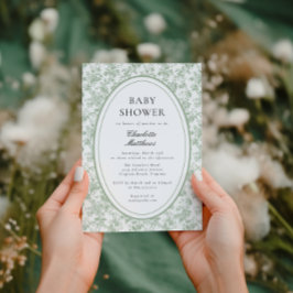 Invitación Green Toile De Jouy Floral Photo Baby Shower