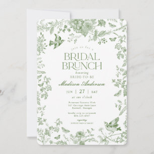 Invitación Green Toile De Jouy Vintage Floral Bridal Brunch
