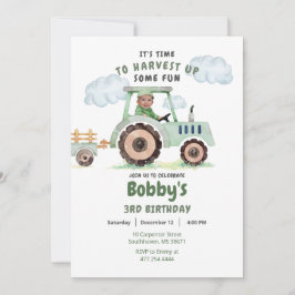Invitación Green Tractor Boys Any Age Foto Invitati