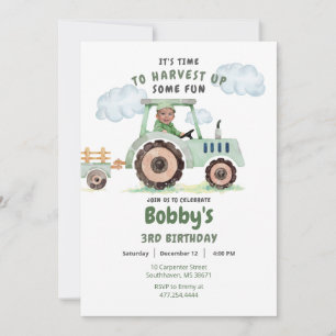 Invitación Green Tractor Boys Any Age Foto Invitati