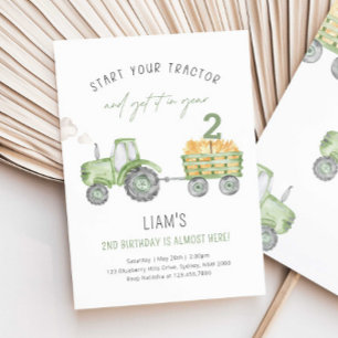 Invitación Green Tractor Farm Birday Any Age Fiesta