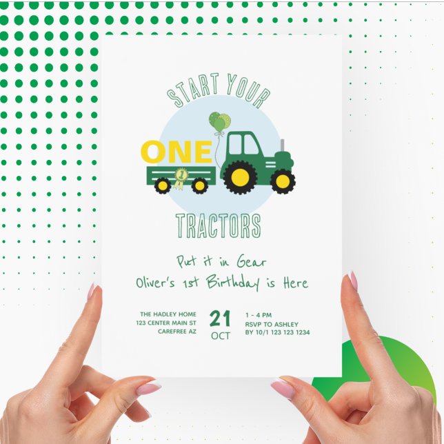 Invitación Green Tractor Farm Boy 1er cumpleaños (Subido por el creador)