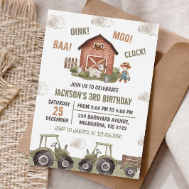 Invitación Green Tractor Farm Boy 3er cumpleaños Fiesta