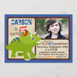 Invitación Green Triceratops Dinosaur Quinto Cumpleaños