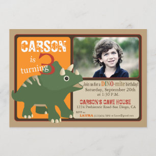 Invitación Green Triceratops Dinosaur Tercer Cumpleaños