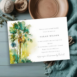 Invitación Green Tropical Watercolor Palm Tree Baby Shower