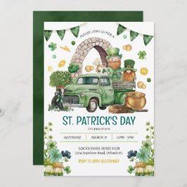 Invitación Green Truck St Patricks Day Leprechaun Gnomes