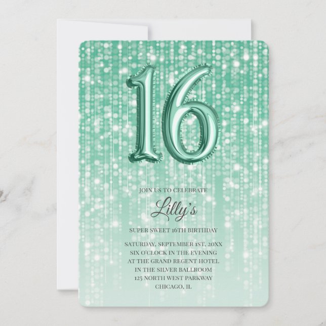 Invitación Green Twinkle ilumina el globo de Relieve metaliza (Anverso)