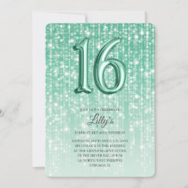 Invitación Green Twinkle ilumina el globo de Relieve metaliza