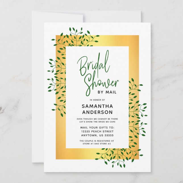 Invitación Green Vines Gold Script Shower (Anverso)