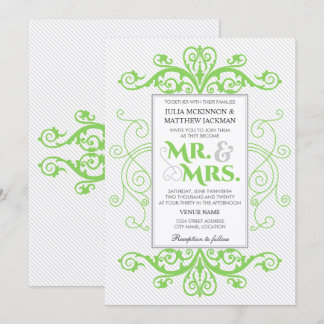 Invitación Green Vintage Swirls Sr. y Sra. Boda