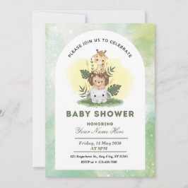 Invitación Green Watercolor Animals Baby Shower Boy