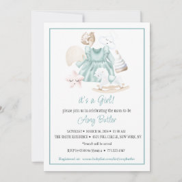 Invitación Green Watercolor Baby Girl Shower Invitation