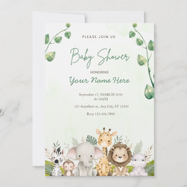 Invitación Green Watercolor Baby Shower Invitation Boy (Anverso)