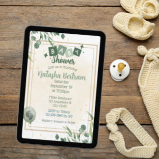 Invitación Green Watercolor Floral Leaves Baby Shower