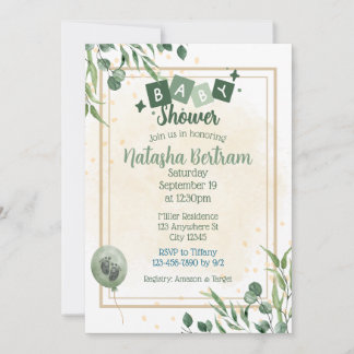 Invitación Green Watercolor Floral Leaves Baby Shower