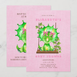 Invitación Green Watercolor Triceratops Chica Baby Shower