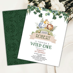 Invitación Green Watercolor Wild One Jungle Safari Cumpleaños