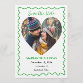 Invitación Green Wavy Frame Heart Photo Save the Date Card