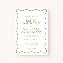 Invitación Green Wavy Outline Wedding Invitation