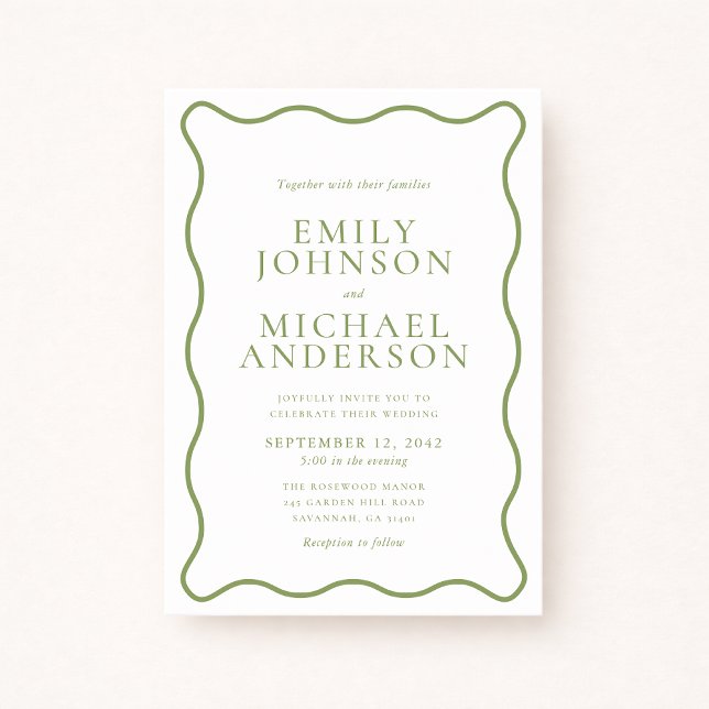 Invitación Green Wavy Outline Wedding Invitation (Subido por el creador)