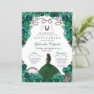 Invitación Green Western Charra Chica Ranchero Quinceanera