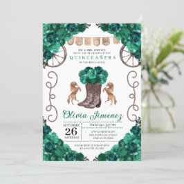 Invitación Green Western Charra Floral Boots Quinceañera